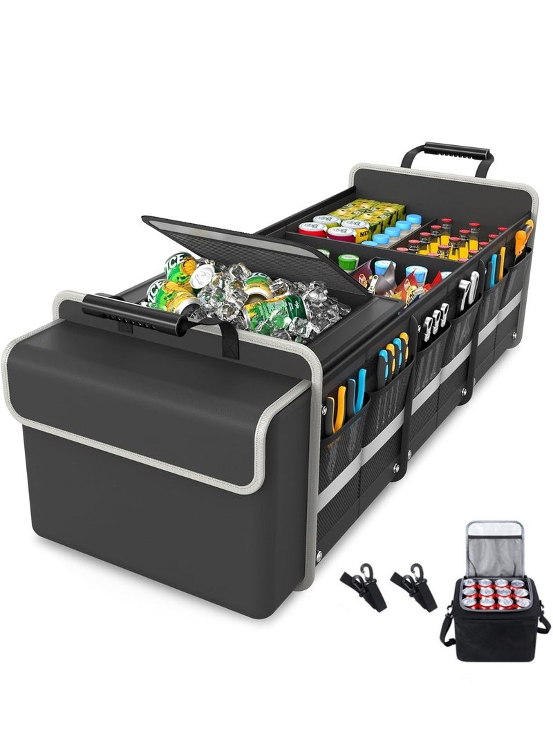 ايتي لايف منظم صندوق السيارة - منظم تخزين محمول مقاوم للماء 4 في 1 مع حقيبة تبريد وغطاء قابل للطي، منظم صندوق السيارة سعة 90 لترًا للسيارة وسيارات الدفع الرباعي والشاحنات - Image 1