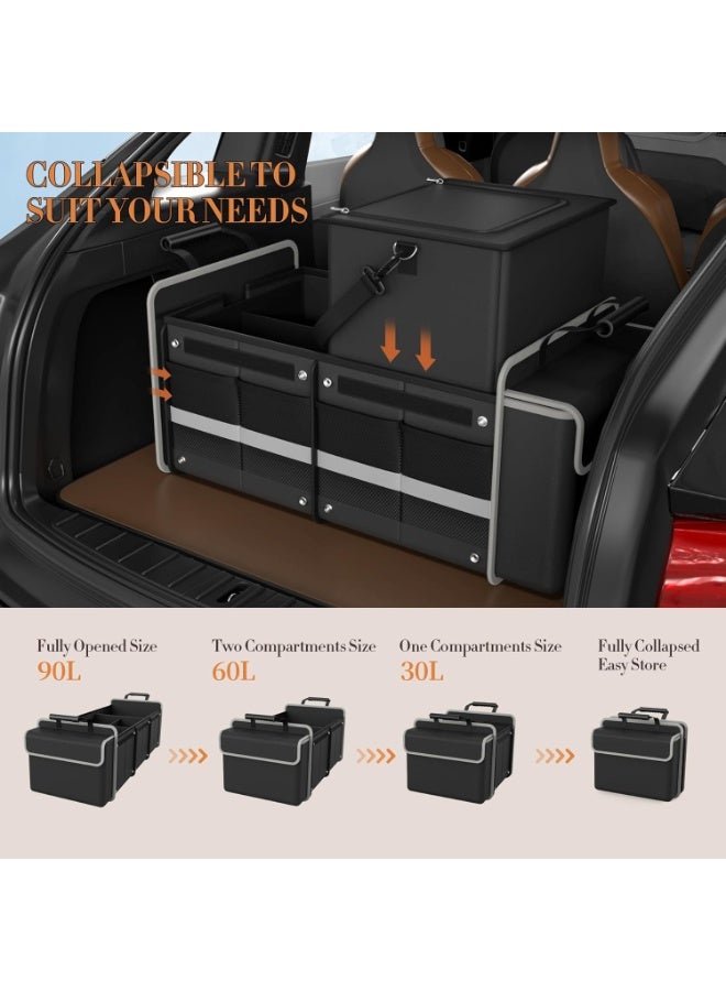ايتي لايف منظم صندوق السيارة - منظم تخزين محمول مقاوم للماء 4 في 1 مع حقيبة تبريد وغطاء قابل للطي، منظم صندوق السيارة سعة 90 لترًا للسيارة وسيارات الدفع الرباعي والشاحنات - Image 4