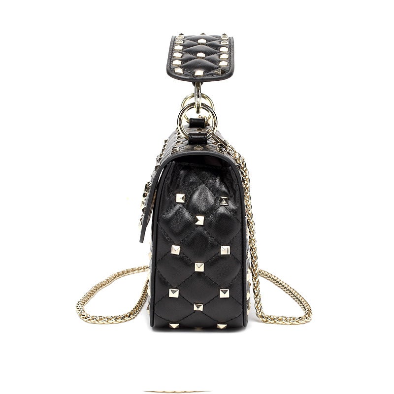2021 New Fashion Chain Bag Sheepskin Rivet Small Square Bag Handbag Shoulder Leather Women'S Bag Guangzhou Source - Image 4