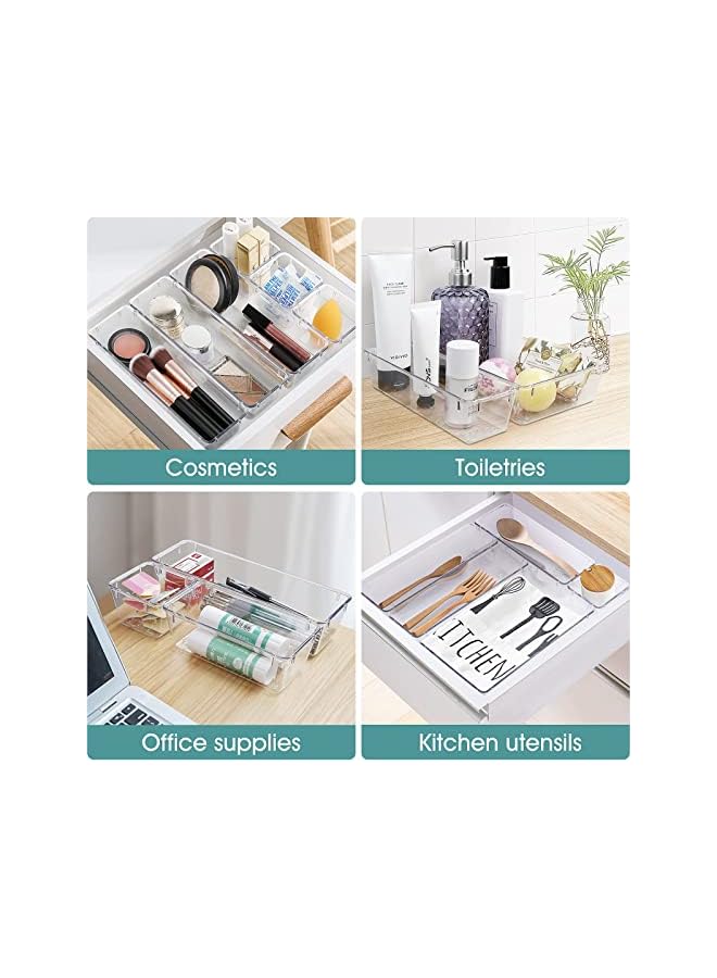 Green Tiger 25 PCS Clear Plastic Drawer Organizer Set, 4 Sizes Desk Drawer Divider Organizers and Storage Bins for Makeup, Jewelry, Gadgets for Kitchen, Bedroom, Bathroom, Office (25Pcs) - Image 5