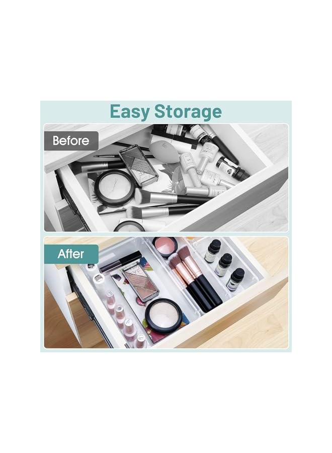 Green Tiger 25 PCS Clear Plastic Drawer Organizer Set, 4 Sizes Desk Drawer Divider Organizers and Storage Bins for Makeup, Jewelry, Gadgets for Kitchen, Bedroom, Bathroom, Office (25Pcs) - Image 4