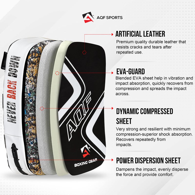 AQF Kickboxing MMA Thai Kick Pad Strike Shield Twin 2 Pack - PRO Curved Pair Pads Boxing Karate MMA Training Equipment Muay Thai Focus Hook & Jab Curve Arm Strike (White) - Image 2