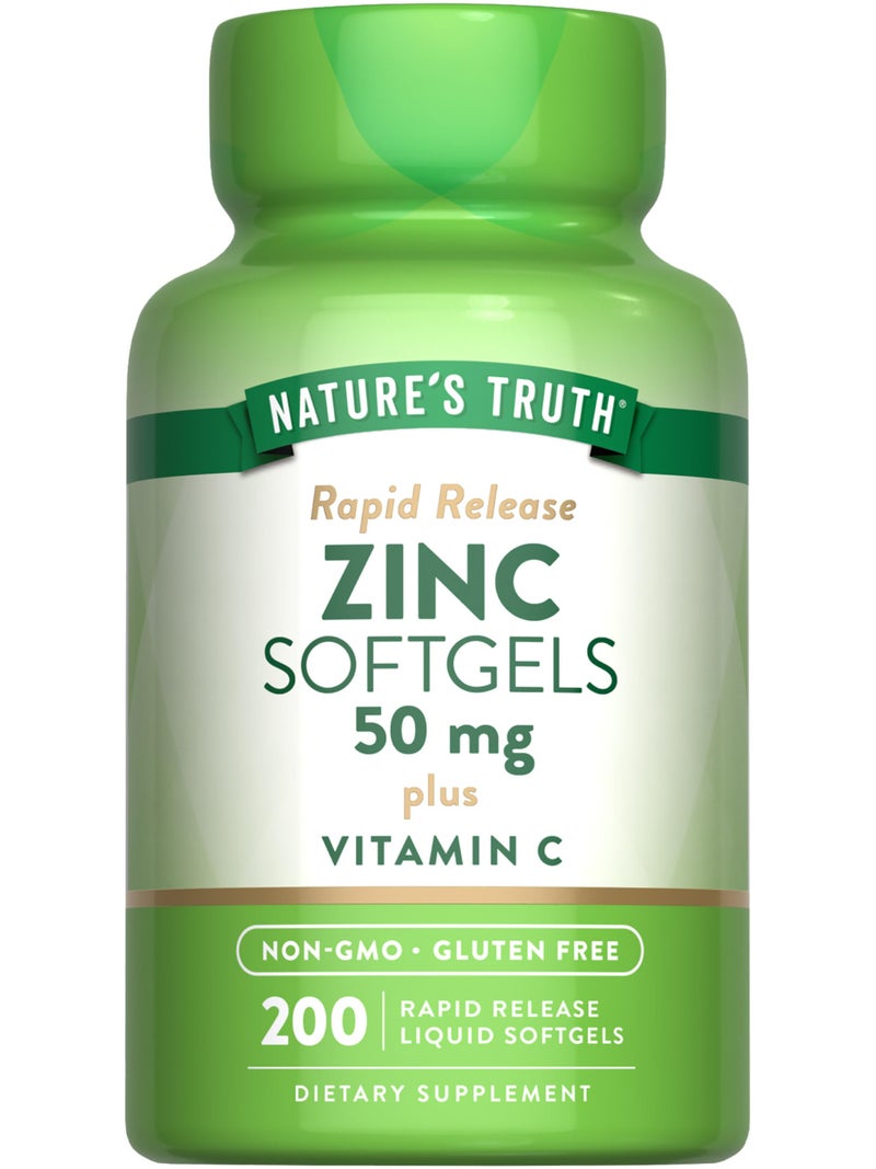 Natures Truth Zinc 50mg Supplement with Vitamin C 200 Liquid Softgels NonGMO Gluten Free