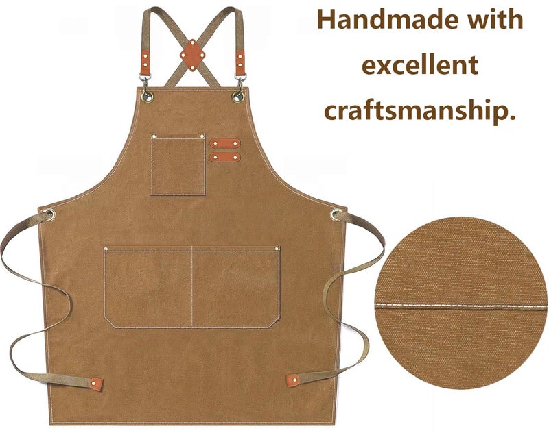 AFUN Chef Apron, Cotton Canvas Cross Back Apron with Adjustable Straps and Large Pockets,M to XXL (Brown) - Image 5