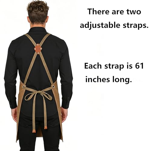 AFUN Chef Apron, Cotton Canvas Cross Back Apron with Adjustable Straps and Large Pockets,M to XXL (Brown) - Image 4