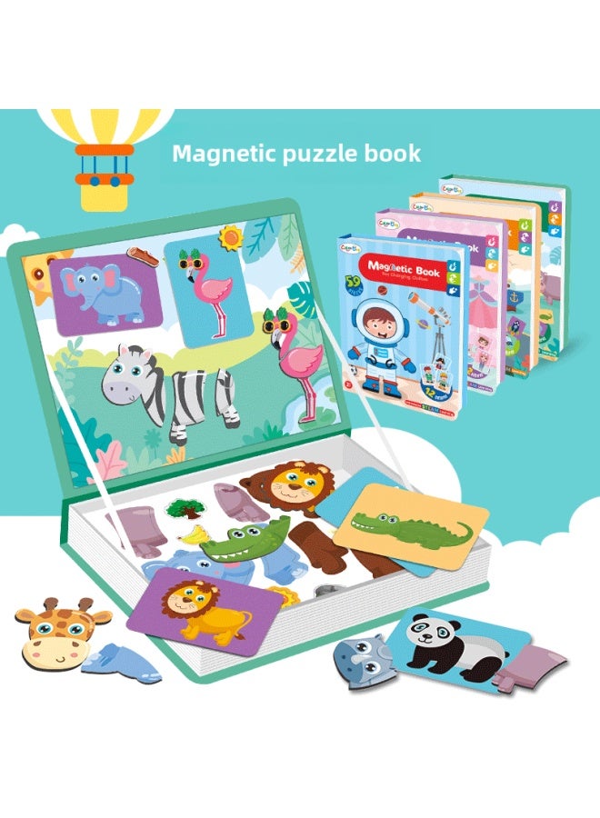 Animal World Magnetic Puzzle Book Transportation Tool Children's Early Education Magnetic Puzzle Book Changing Magnet Book Toy-Color:Magnetic Puzzle Book-boy Dress-up Series - Image 2