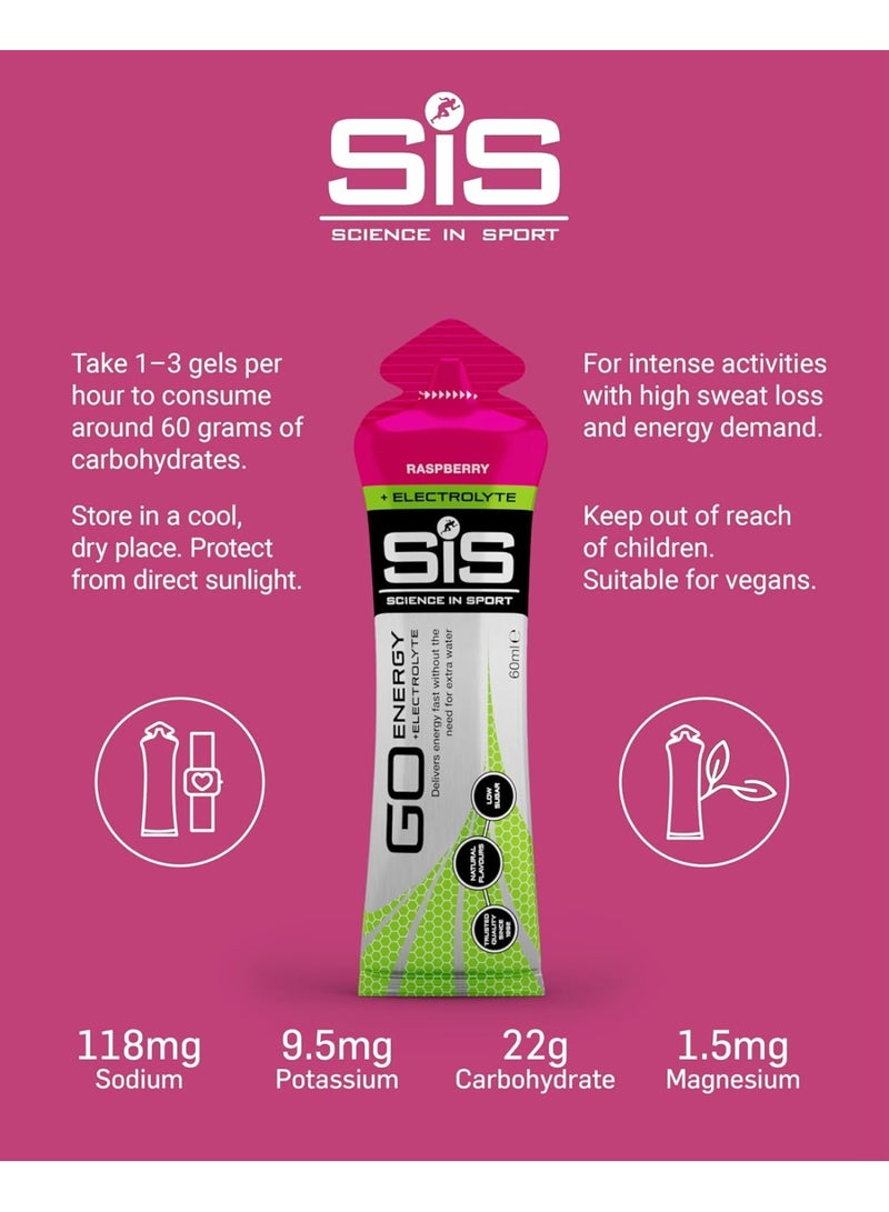 Science in Sport GO Energy + Electrolyte Gels – Raspberry, 30 x 60ml, 22g Carbohydrates Per Sachet, Added Sodium, Potassium & Magnesium, Energy & Hydration Support, Endurance Fuel for Sports & Training - Image 2
