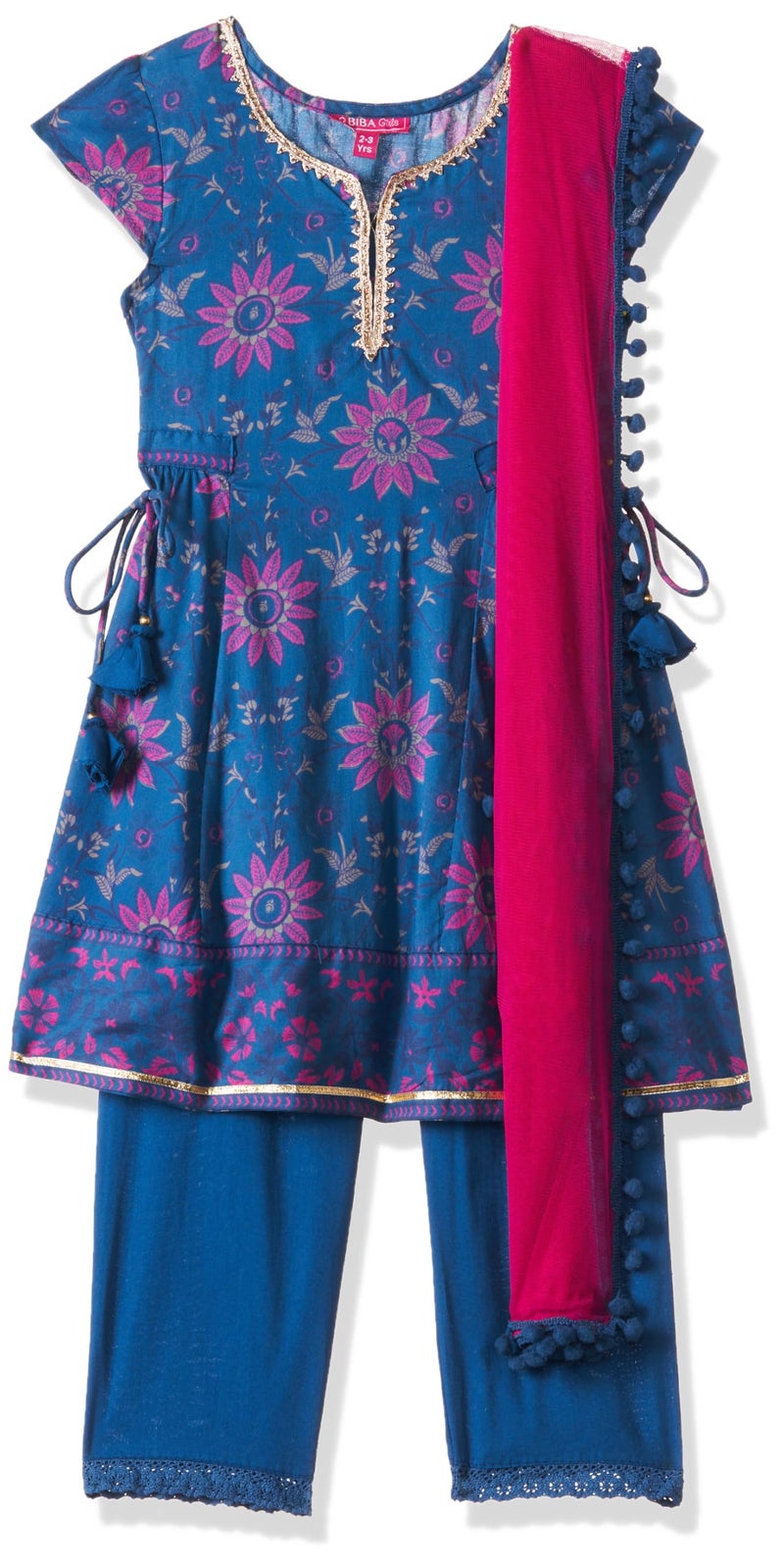 Biba Girls Blue Cotton Flared Printed Suit Set_14-15Y - Image 4