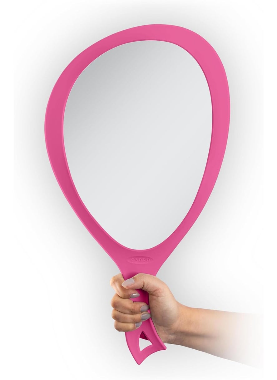 Zadro - Zadro Salon Professional Extra Large Hand Mirror with Handle, 10" W x 19" L, Multi-Purpose Oval Handheld Mirror with New Distortion-Free Reflection (1, Bright Pink, Large (Pack of 1)) - Image 1