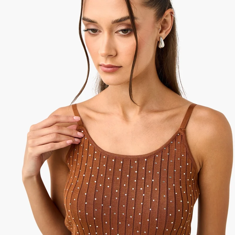 2Xtremz 2Xtremz Embellished Crop Top with Spaghetti Straps