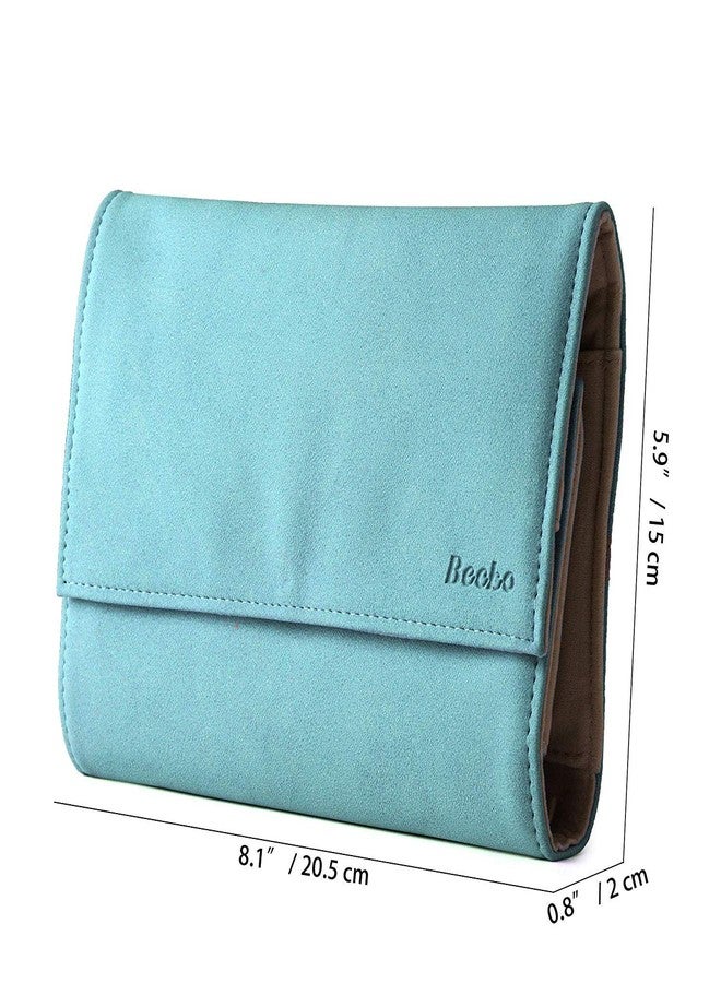 Becko US Jewelry Organizer Roll Travel Jewel Bag case for Multiple Necklaces, Rings, Bracelets, Supple Leather & Suede, Large Capacity Without Crease, Lightweight, Portable & Practical (Blue) - Image 2