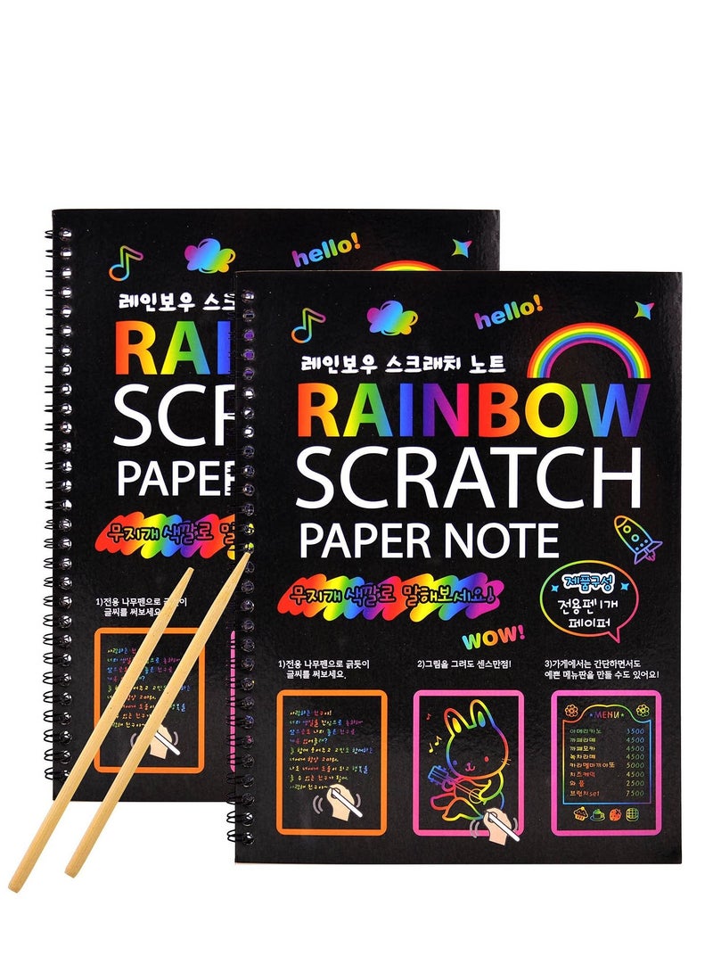 KASTWAVE Scratch Art Books For Kids Crafts For Kids Arts And Crafts For KidsScratch Art Paper Large Black Magic Rainbow Painting Boards 2 Colorful Notebooks for Ages 3-11 Years Girls Or Boys - Image 1