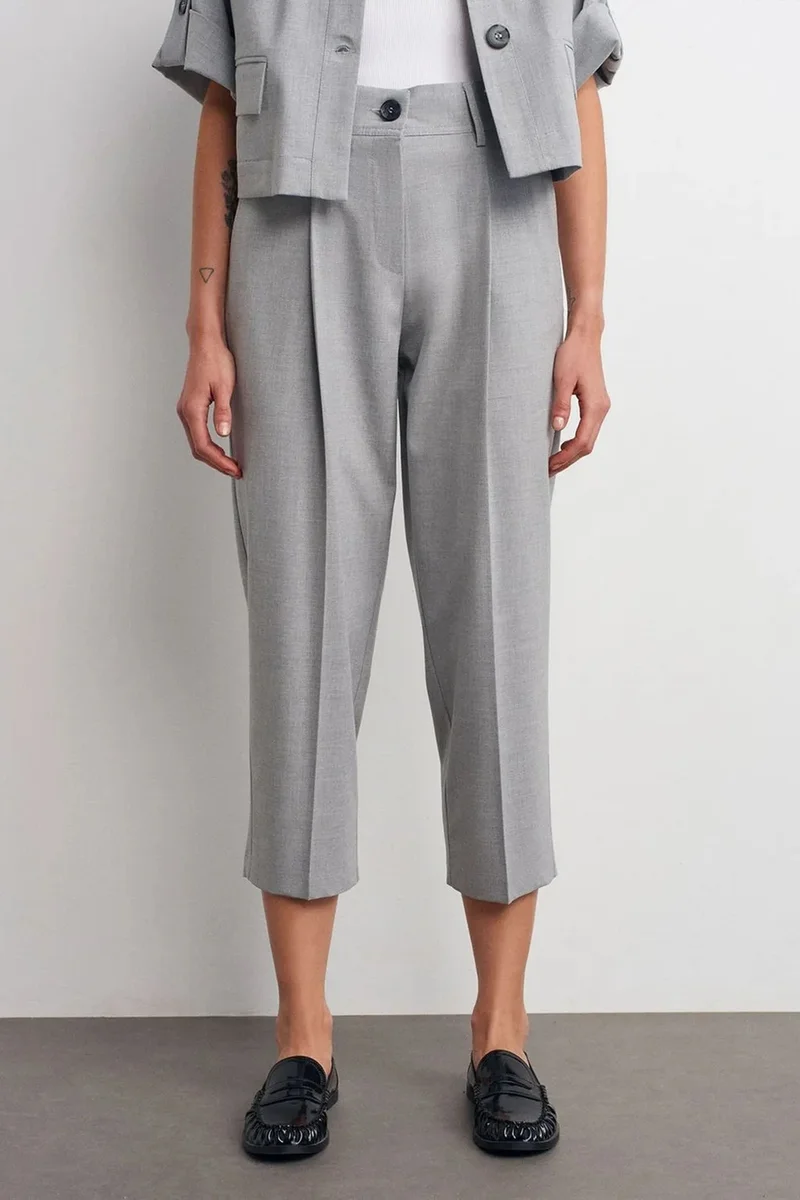 Dilvin Light Grey DILVIN High-Waist Straight Capri Trousers for Women | Best Price UAE