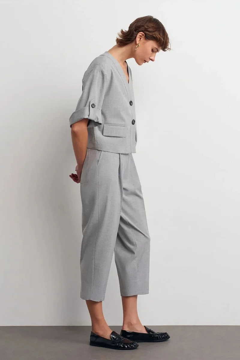 Dilvin Light Grey DILVIN High-Waist Straight Capri Trousers for Women | Best Price UAE