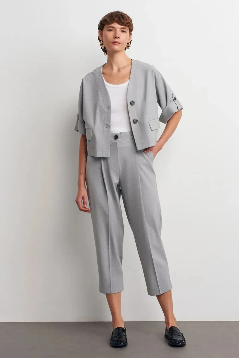 DILVIN High-Waist Straight Capri Trousers