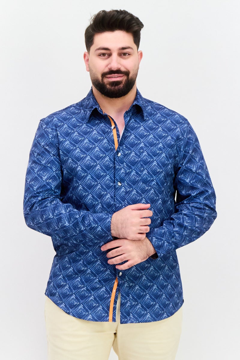 Vintage 1946 Men Regular Fit Printed Long Sleeves Casual Shirt, Navy - Image 1
