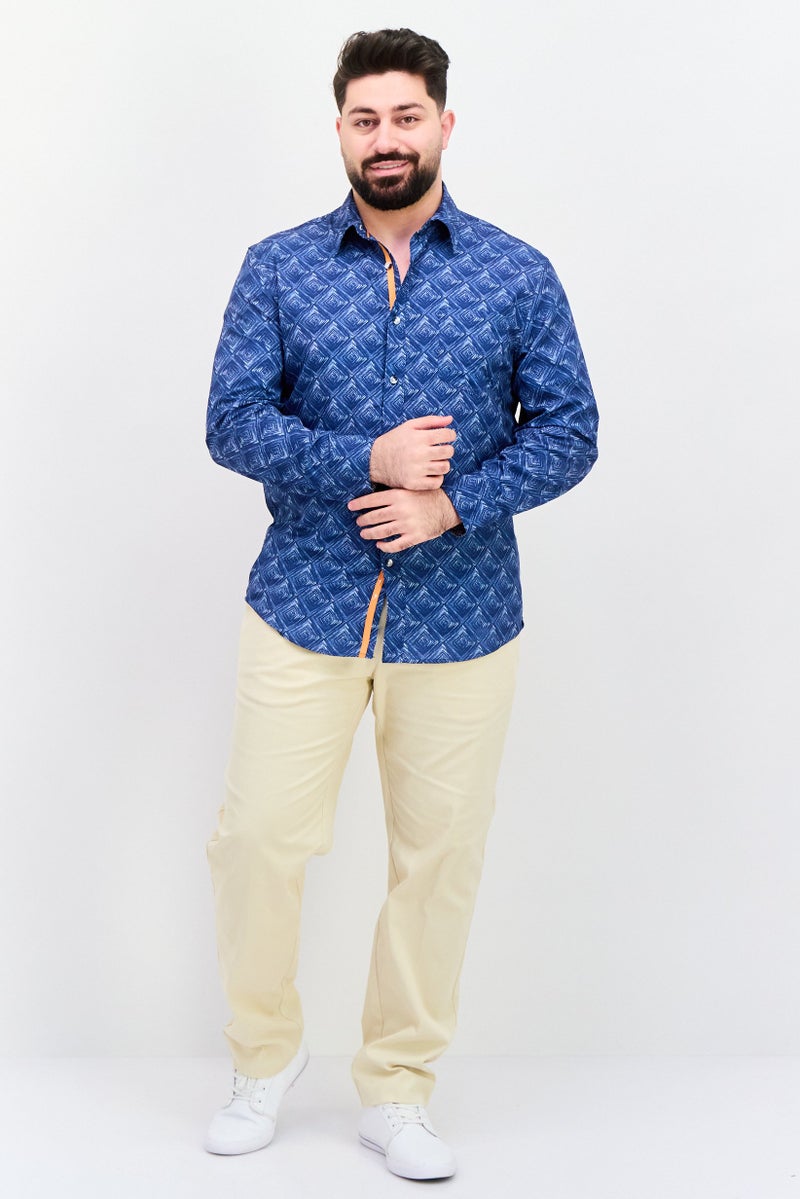 Vintage 1946 Men Regular Fit Printed Long Sleeves Casual Shirt, Navy - Image 4