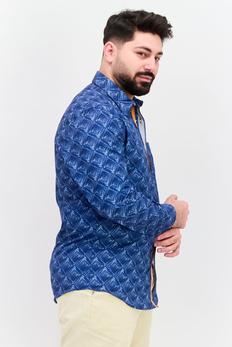 Vintage 1946 Men Regular Fit Printed Long Sleeves Casual Shirt, Navy - Image 2