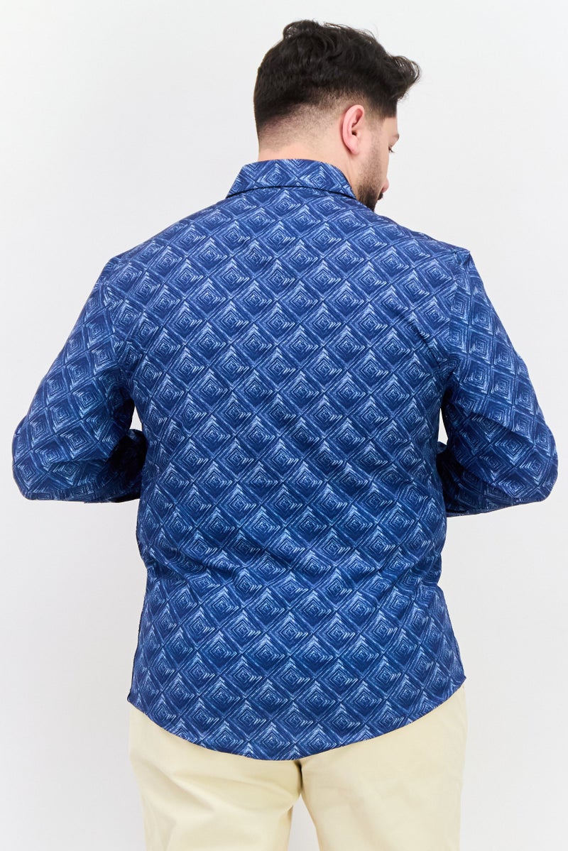 Vintage 1946 Men Regular Fit Printed Long Sleeves Casual Shirt, Navy - Image 3