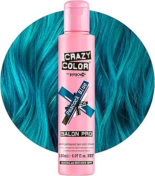Crazy Color Peacock Blue SemiPermanent Hair Dye Highly Pigmented Teal Turquoise Conditioning Oil Nourishing Vegan Formula No Bleach or Ammonia Limited Edition 150ml Size - Image 1
