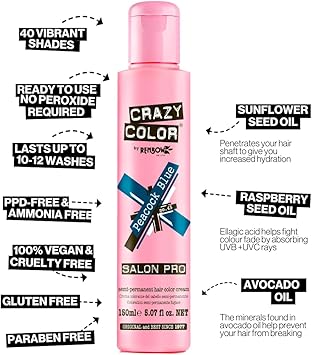 Crazy Color Peacock Blue SemiPermanent Hair Dye Highly Pigmented Teal Turquoise Conditioning Oil Nourishing Vegan Formula No Bleach or Ammonia Limited Edition 150ml Size - Image 4