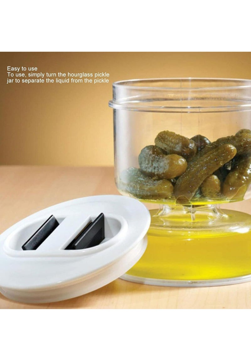 Oasisgalore Pickle Olive Hourglass Jar Juice Wet and Dry Separator Food Container with Strainer Flip Atight Lid  - Image 3