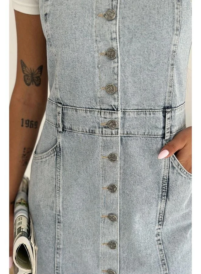 نوا نوا فستان جينز بكم زر أمامي للنساء – Denim Days
