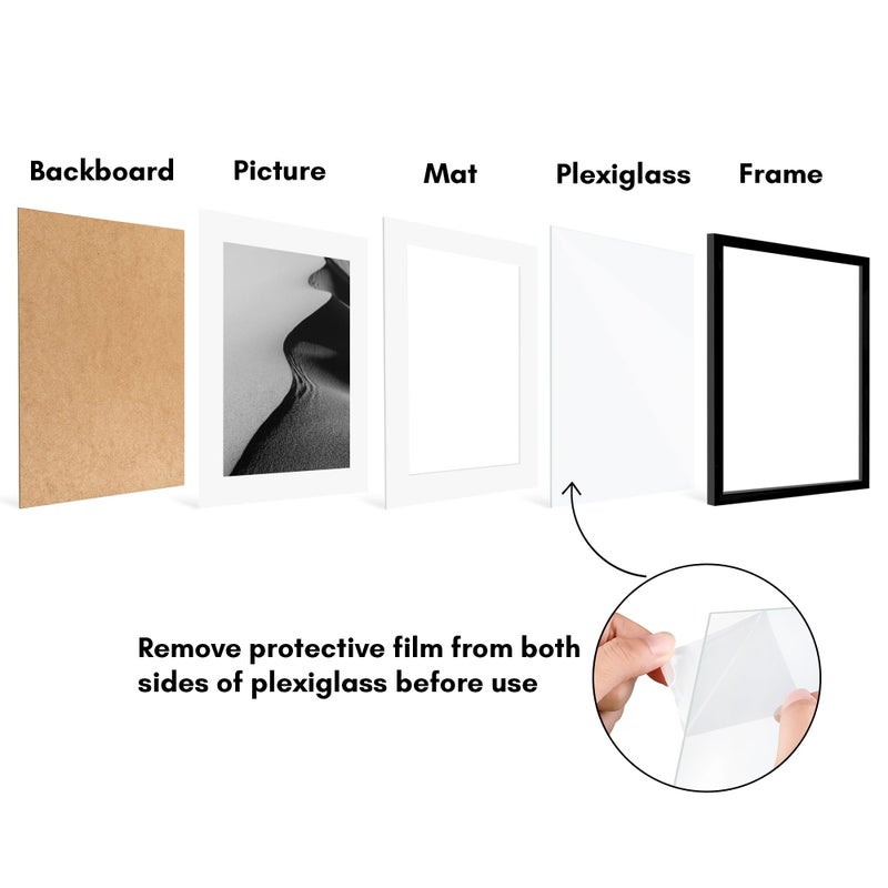Americanflat إطار صور أمريكان فلات 16x20 مع زجاج أكريليك مصقول - مجموعة من 5 - يمكن استخدامه كإطار 12x16 مع مات أو عرض صورة 16x20 بدون مات - مجموعة غاليريا - إطارات صور لعرضها على الحائط - أسود - Image 4