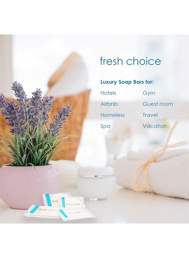 fresh choice Bulk Soaps 0.85 oz | 50 Pack Travel Size Individually Wrapped Bars | Small Toiletries for Guest Bathroom, Vacation Rentals, Airbnb, VRBO, Charity Donations, Hospital Amenities - Image 4