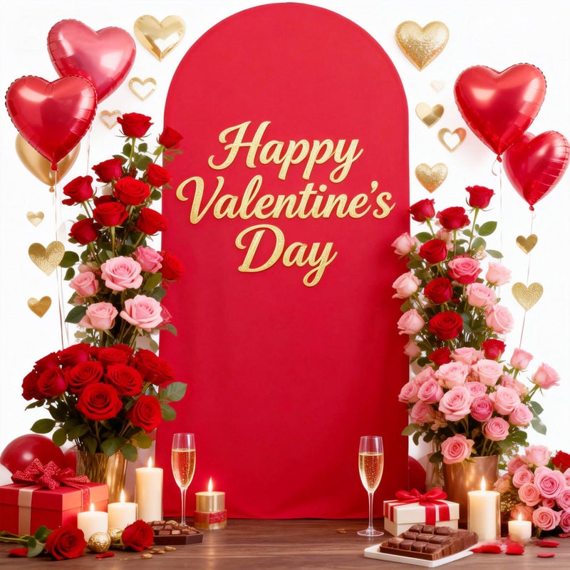 PARTISKY 7.2FT Red Arch Backdrop Cover, Spandex Fitted Wedding Arch Stand Covers 2-Sided Round Top Chiara Stretchy Arch Backdrop Cover for Valentines Wedding Birthday Party Baby Shower Banquet Decoration - Image 1