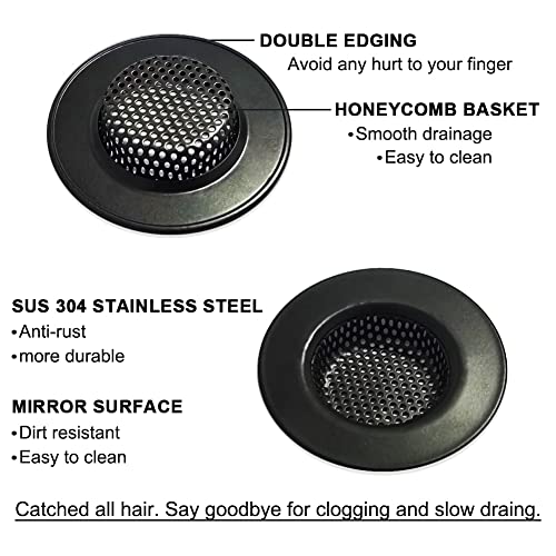 Seatery 1.75" Bathtub Drain Strainers, Shower Drain Hair Catchers, Stainless Steel Drain Filter Cover for Bathroom Laundry Floor Drain, Fit for 1.75"-3.0" Drain Hole Black - Image 3
