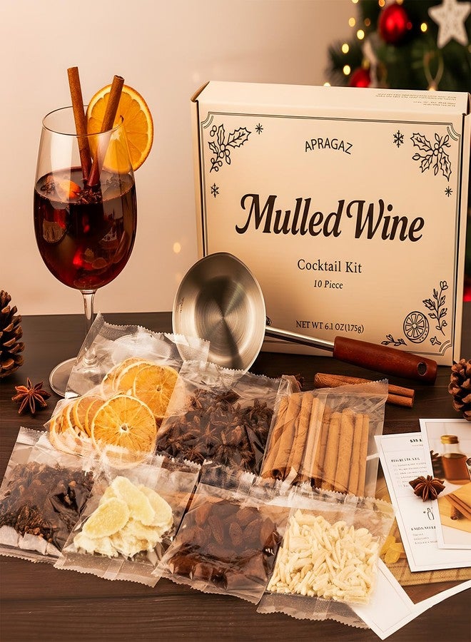 Apragaz Mulled Wine Spices Kit, Mulling Spices for Apple Cider with Cinnamon, Orange Slices, Star Anise, Cloves, Raisins, Candied Ginger & Almonds, Mulled Wine Kit for Hot Toddy, Cocktail, Christmas Drink - Image 1