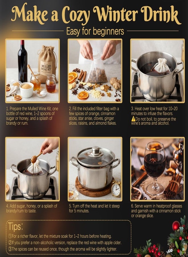 Apragaz Mulled Wine Spices Kit, Mulling Spices for Apple Cider with Cinnamon, Orange Slices, Star Anise, Cloves, Raisins, Candied Ginger & Almonds, Mulled Wine Kit for Hot Toddy, Cocktail, Christmas Drink - Image 4
