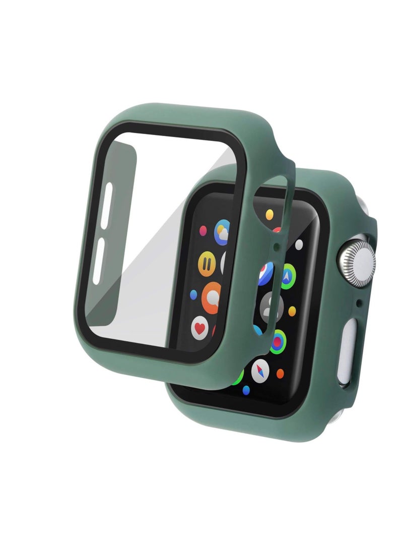 Case Compatible with Apple Watch 44mm Series SE 6 5 4, Matte Hard Cover, Built in Tempered Glass Screen Protector, Full Protection, Green - Image 1