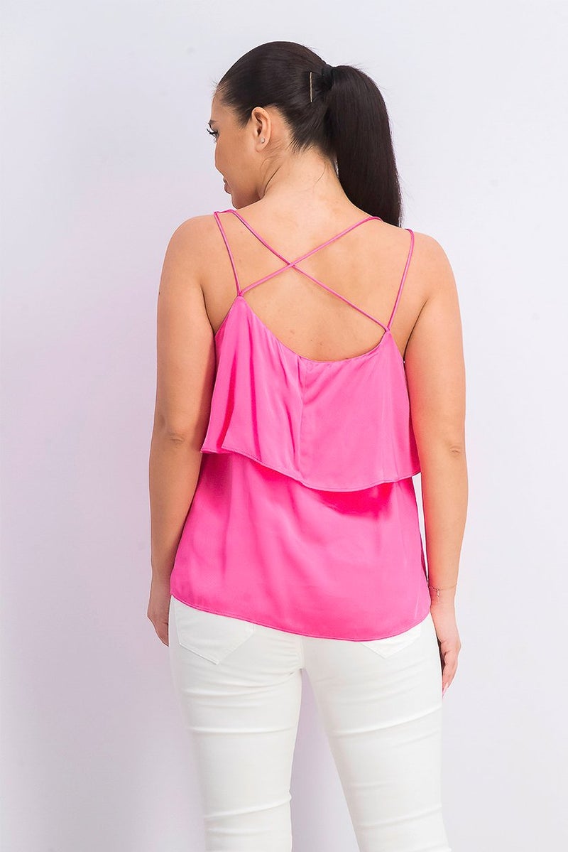 Reserved Women Satin Gloss Sleeveless Top, Pink - Image 4