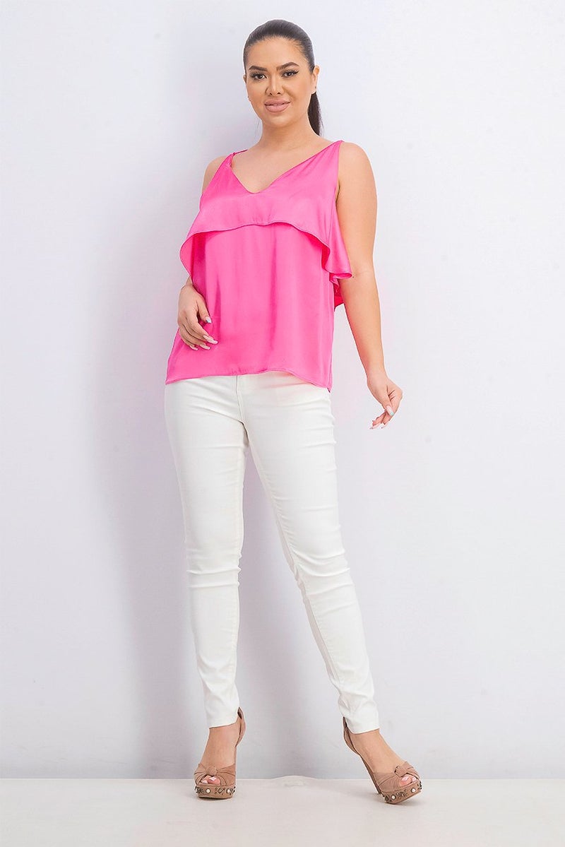 Reserved Women Satin Gloss Sleeveless Top, Pink - Image 2