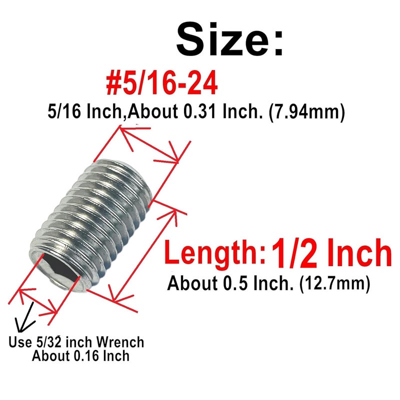 ZDingTech 30pcs 5/16-24 x 1/2" inch Set Screws 304 Stainless Steel Allen Head Hex Hexagon Socket Set Screws with Allen Wrench,Set Grub Screws Hex Allen Head Socket Set Screws.(1/2" Length) - Image 3