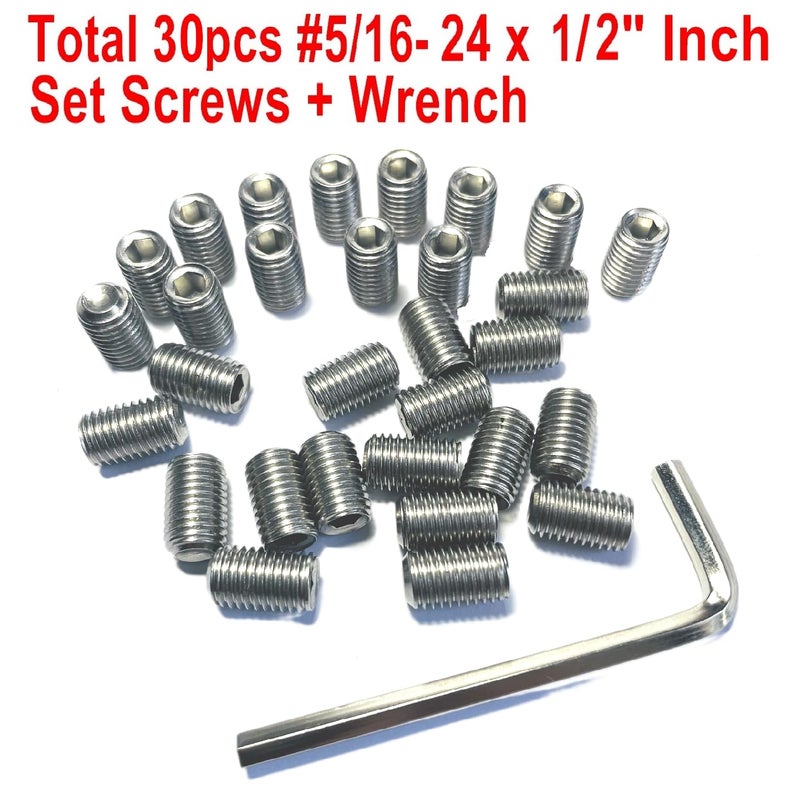ZDingTech 30pcs 5/16-24 x 1/2" inch Set Screws 304 Stainless Steel Allen Head Hex Hexagon Socket Set Screws with Allen Wrench,Set Grub Screws Hex Allen Head Socket Set Screws.(1/2" Length) - Image 2