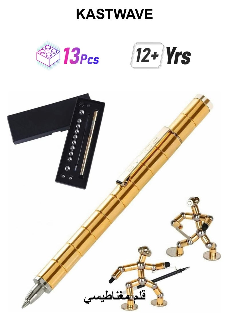 KASTWAVE Magnetic Toy Pen, Magnetic Fidget Pen Decompression Magnetic Metal Pen Multifunction Writing Magnet Ballpoint Pen Eliminate Pressure Fidget Gadgets Pen Gift for Kids or Friends (Gold) - Image 1