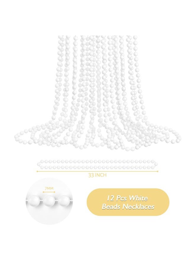 ZZYFGH 12 PCS White Bead Necklace 33'' Beads Necklace, White Bead Necklaces Bulk, Mardi Gras Round Beaded Necklaces for Party Parade Event Festival Christmas Supplies Decor - Image 2
