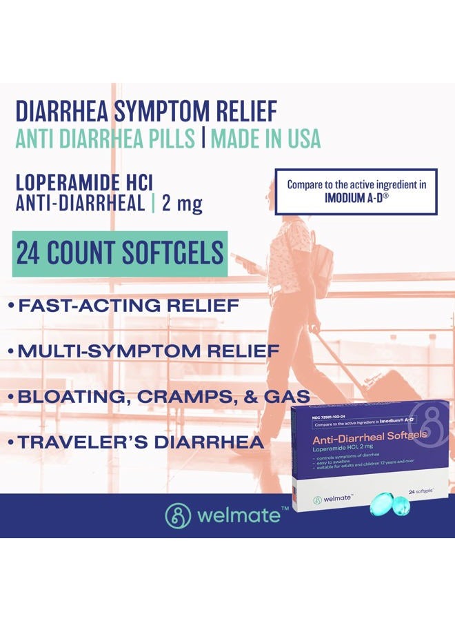 WELMATE Anti-Diarrheal Softgels (24 Softgels) - Loperamide HCL 2 mg - Diarrhea Symptom Relief - Upset Stomach Reliever - Anti Diarrhea Pills - Over-The-Counter Medication - Image 2