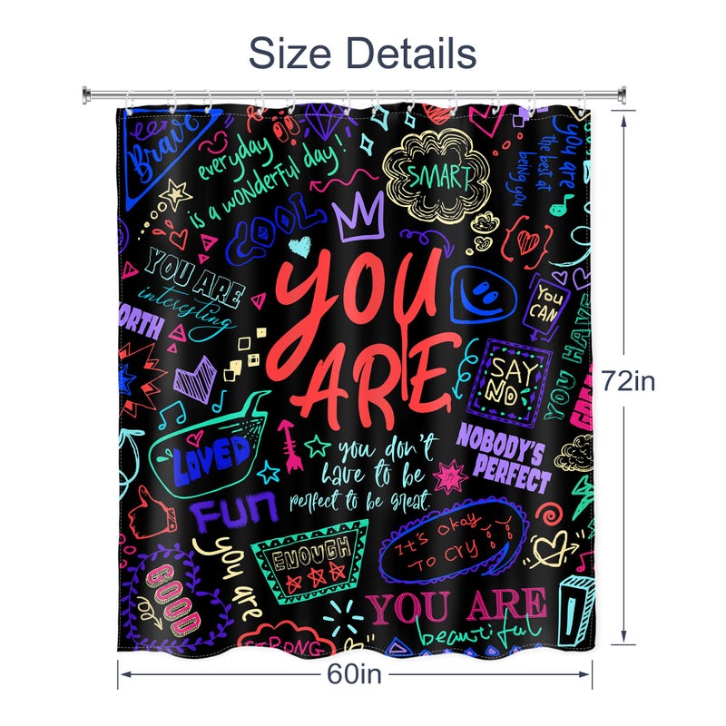 AMBZEK Kids Colorful Quotes Shower Curtain,Teens Funny Neon Positive You are Motivational Inspirational Versers Cloth Fabric Polyester Bathroom Curtains Decor Set with 12 Pack Hooks 60Wx72L Inch - Image 5