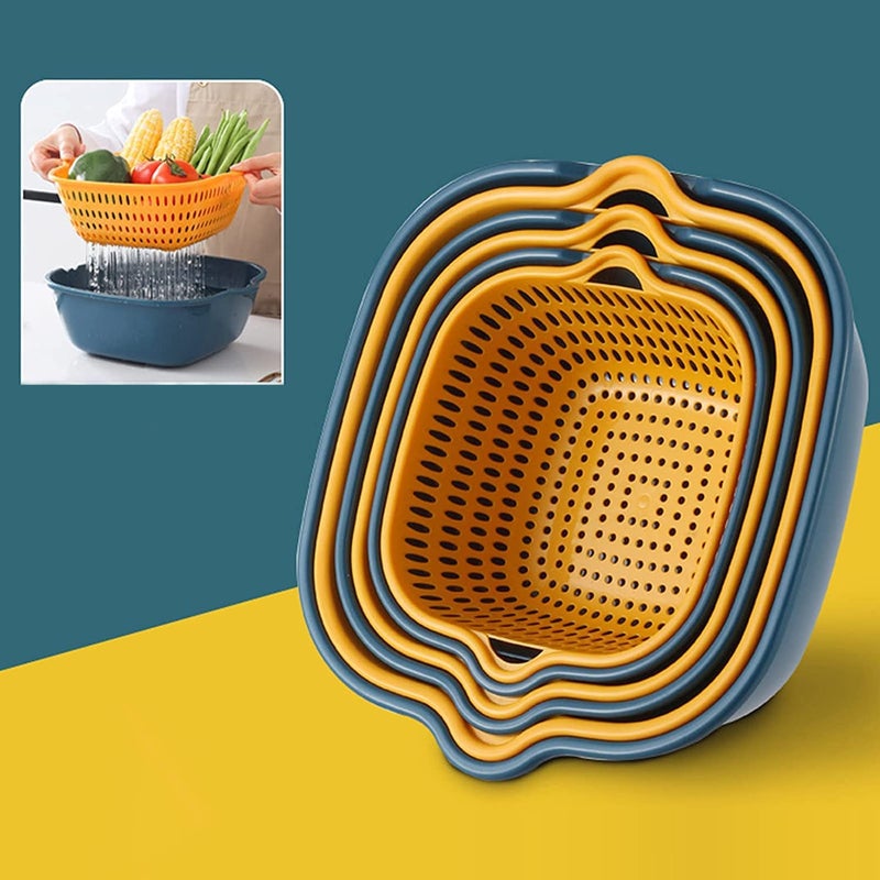 KitchEase 6 Pcs Drain Basket Set with Handles Versatile Kitchen Colander for Rice Pasta Spaghetti Fruits Vegetables ABS Plastic Strainer Bowls Cooking Pot Drainers SiftersCastleton Green - Image 1