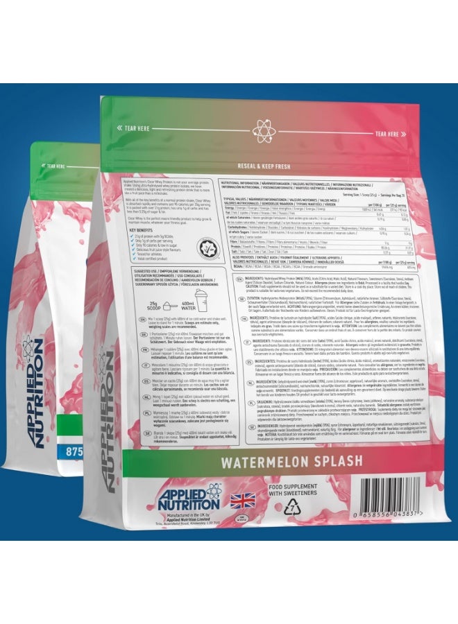Applied Nutrition Clear Whey Protein Isolate Watermelon Flavor 875 G | 35 Servings | 21g Protein & 5g BCAAs Per Serving | Hydrolysed Whey Isolate | Low Sugar | 1g Carbs | 90 Calories - Image 2