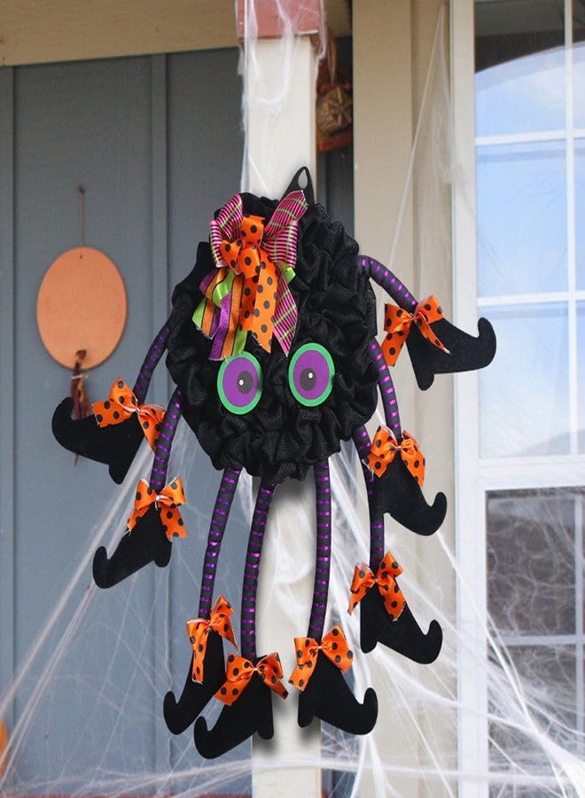 Adonisaon Halloween Wreath for Front Door Spider Wreath for Halloween Party Indoor Outdoor Decorations Cute Black Spider Pendant Wall Window Farmhouse Decor 21.65 Inch - Image 2