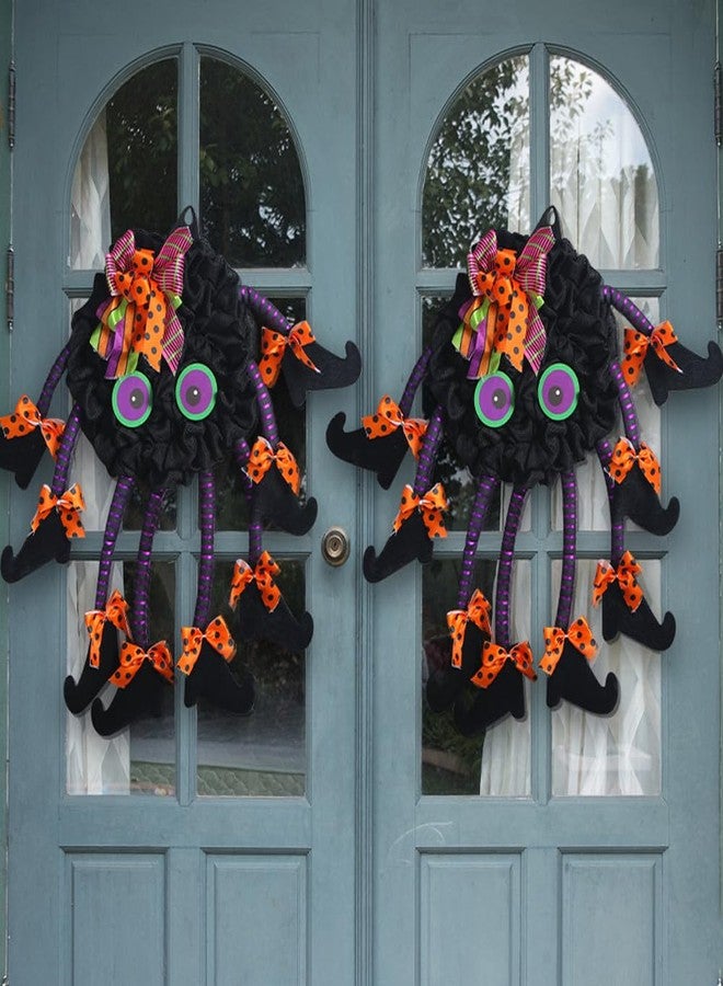 Adonisaon Halloween Wreath for Front Door Spider Wreath for Halloween Party Indoor Outdoor Decorations Cute Black Spider Pendant Wall Window Farmhouse Decor 21.65 Inch - Image 3