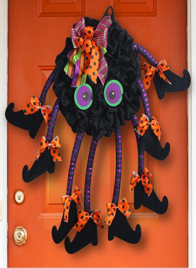 Adonisaon Halloween Wreath for Front Door Spider Wreath for Halloween Party Indoor Outdoor Decorations Cute Black Spider Pendant Wall Window Farmhouse Decor 21.65 Inch - Image 1