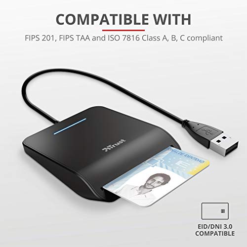 Trust First Smart Card Reader, DNI Compliant with FIPS 201, FIPS TAA and ISO 7816 Class A, B, C, 100 cm Cable, USB Plug & Play, Black - Image 4