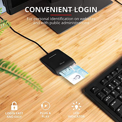 Trust First Smart Card Reader, DNI Compliant with FIPS 201, FIPS TAA and ISO 7816 Class A, B, C, 100 cm Cable, USB Plug & Play, Black - Image 3