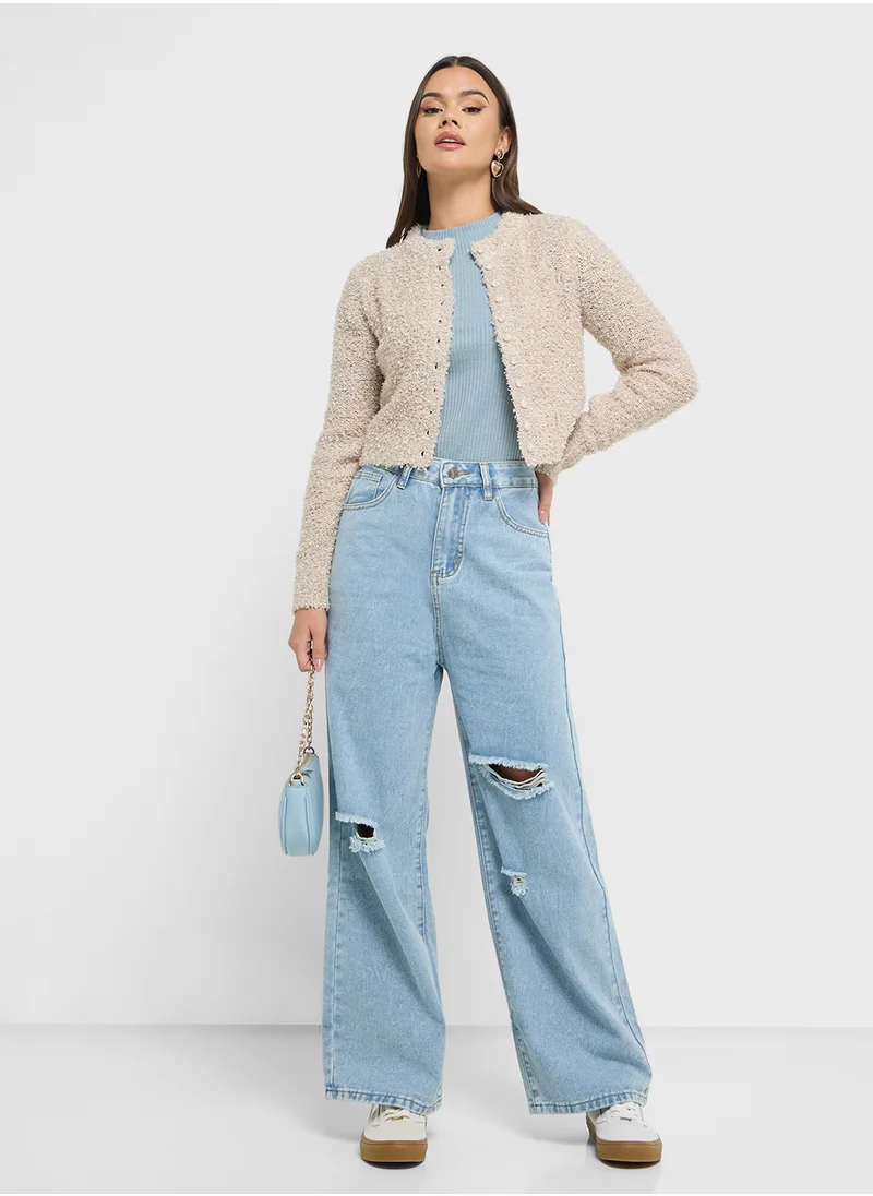 توب شوب Knitted Button Down Cardigan